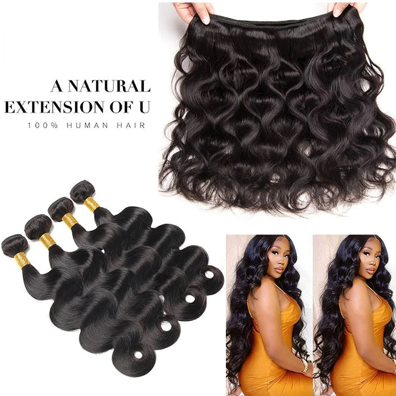 Wesface Body Wave 4 Bundles With 4x4 Closure Brazilian Natural Human Hair