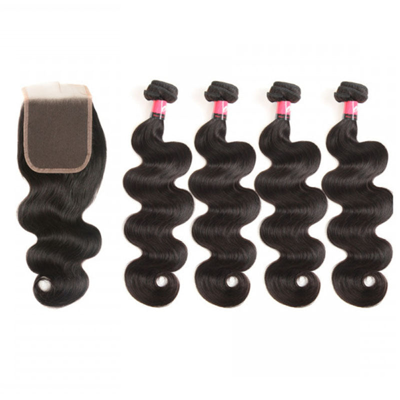 Wesface Body Wave 4 Bundles With 4x4 Closure Brazilian Natural Human Hair