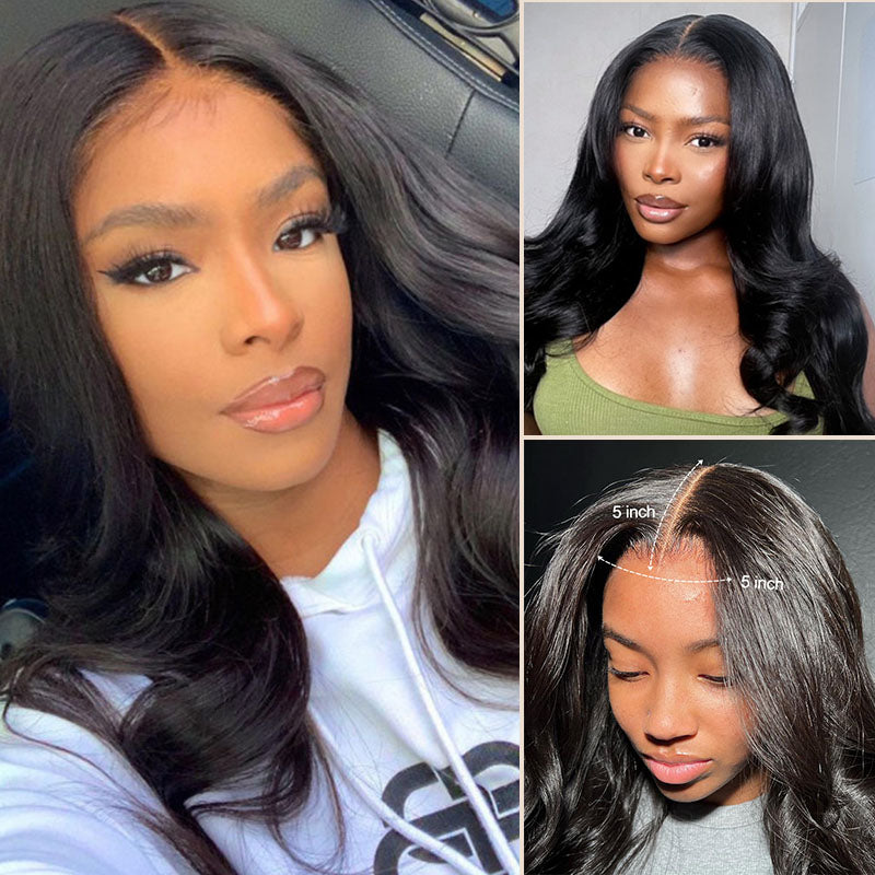 Wesface Body Wave 5x5 Lace Closure Wig Natural Black Human Hair Wig