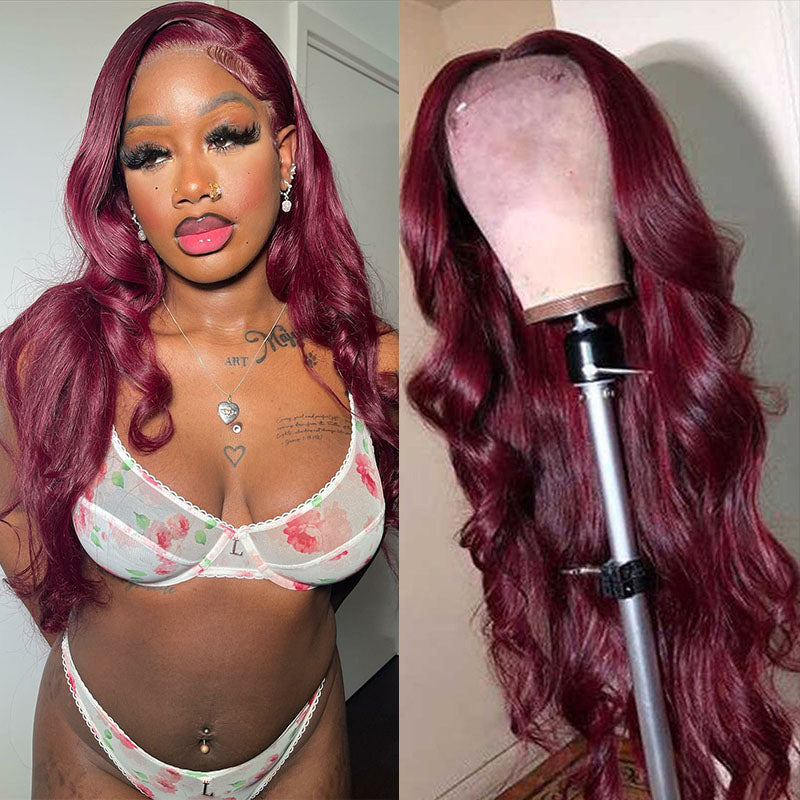 Wesface Body Wave 99J Color 13x4 Lace Front Wig Human Hair Wig