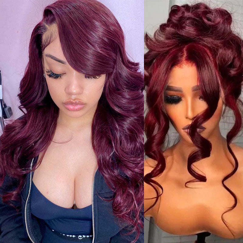 Wesface Body Wave 99J Color 13x4 Lace Front Wig Human Hair Wig