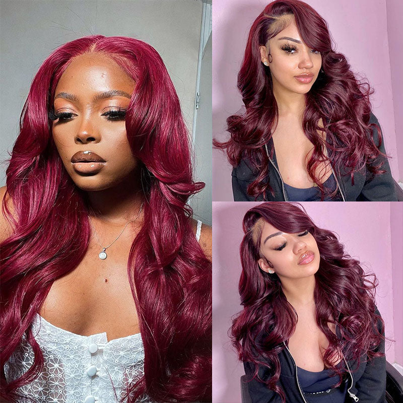 Wesface Body Wave 99J Color 13x4 Lace Front Wig Human Hair Wig