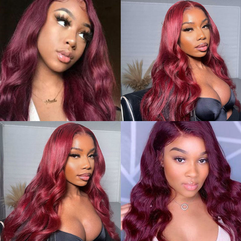 Wesface Body Wave Burgundy 99J Color 13x6 Lace Front Wig Human Hair Wig