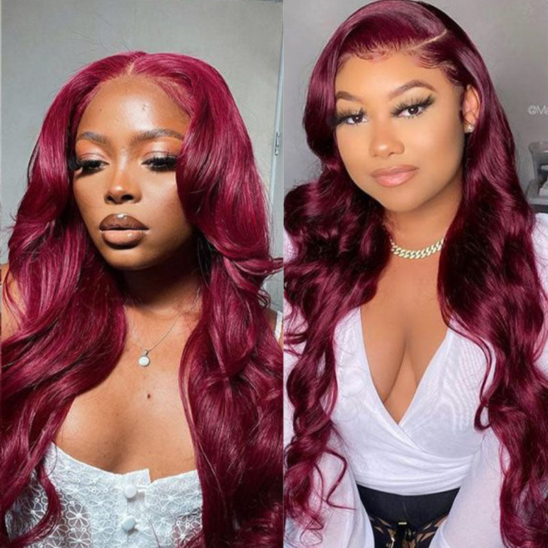 Wesface Body Wave Burgundy 99J Color 13x6 Lace Front Wig Human Hair Wig