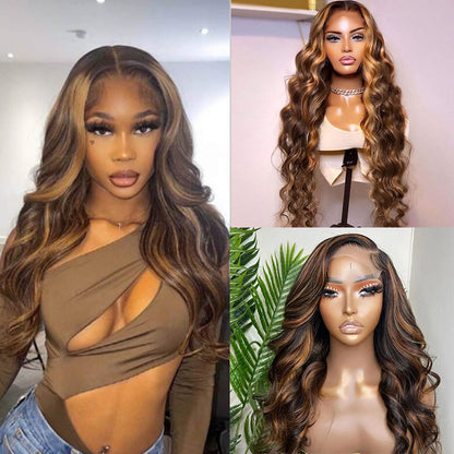 Wesface Body Wave P4/27 Color Highlight Real Transparent 13x4 Lace Front Human Hair Wig