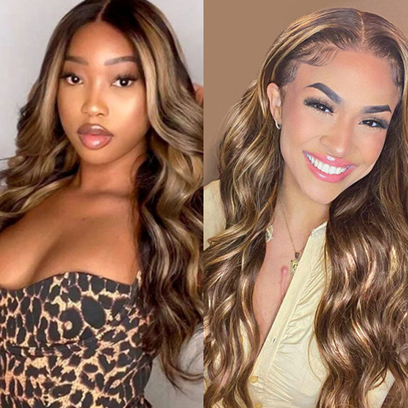 Wesface Body Wave P4/27 Color 13x6 Transparent Lace Front Highlight Ombre Brown Honey Blonde Wigs