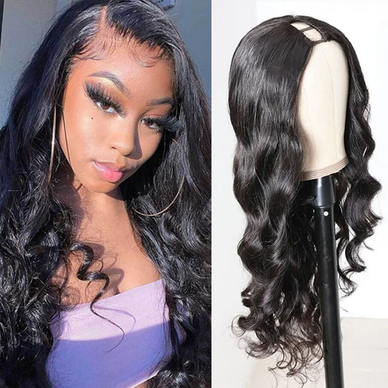 Wesface Body Wave U Part Wig Natural Black Human Hair Wig 180% Density