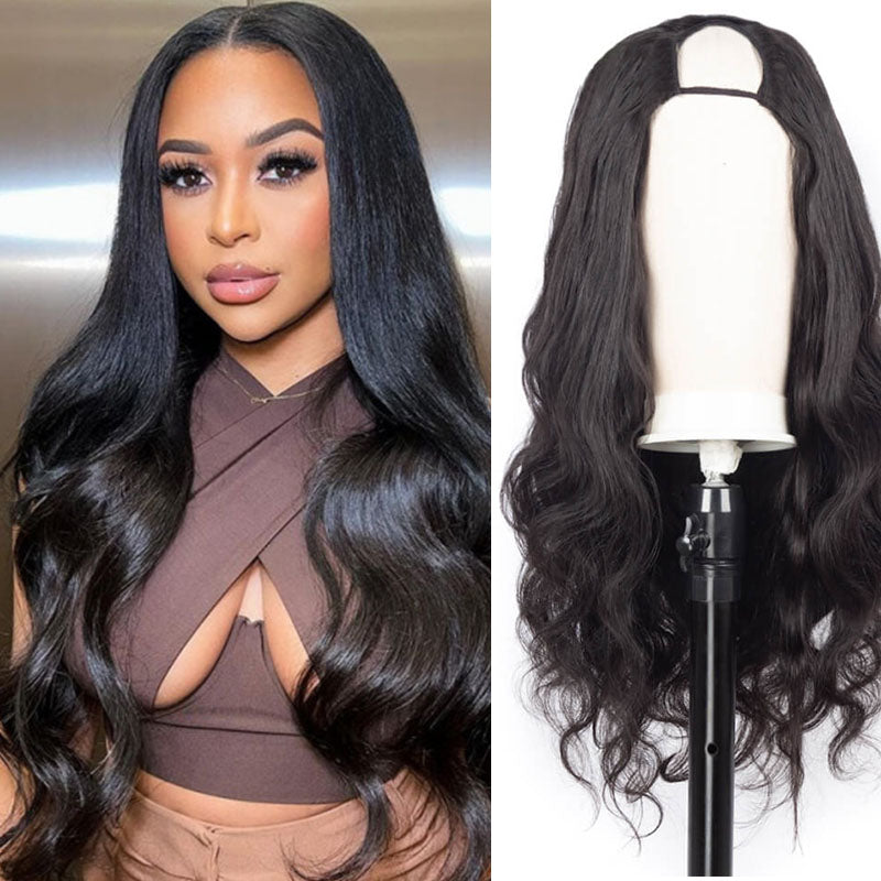 Wesface Body Wave U Part Wig Natural Black Human Hair Wig 180% Density