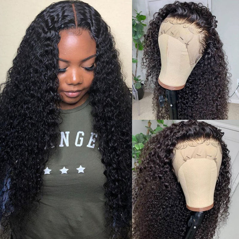 Wesface Curly 13x6 Lace Front Wig Natural Black Human Hair Wig