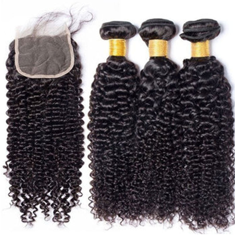 Wesface Curly 3 Pcs Bundles Hair Weft With 4x4 Lace Closure Human Virgin Hair
