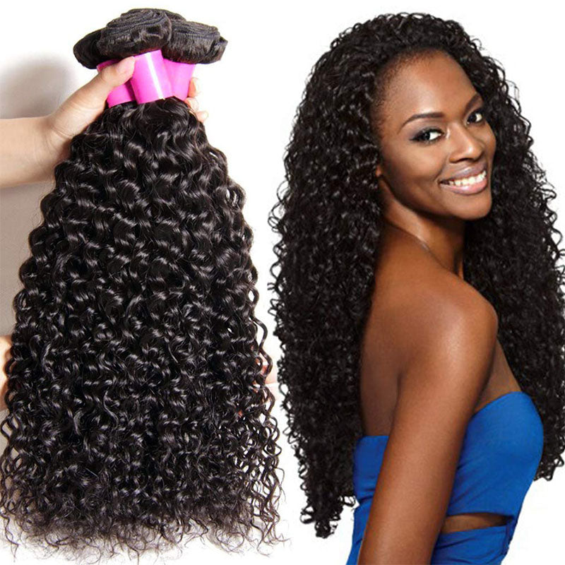 Wesface Curly 4 Pcs Bundles Hair Weft Natural Color Human Virgin Hair