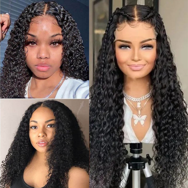 Wesface Curly 4x4 Lace Closure Wig Natural Black Human Hair Wig
