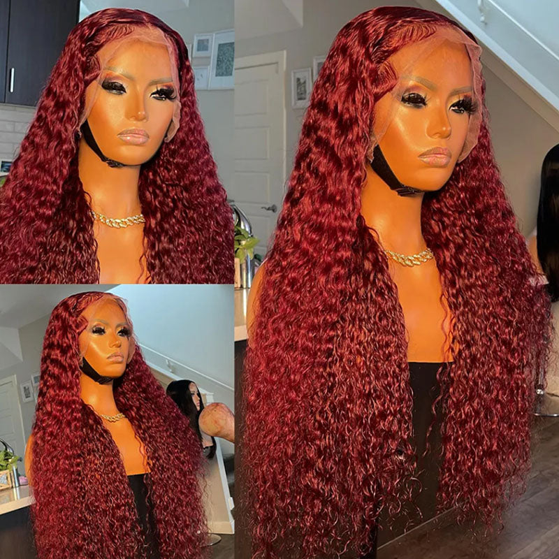 Wesface Hair Curly Burgundy 99J Color 13x6 Lace Front Human Hair Wig