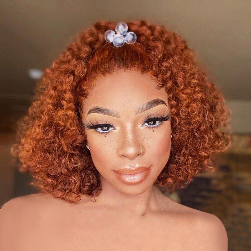 Wesface Deep Curly 210% Density Ginger Orange Color 13x4 Lace Bob Wig