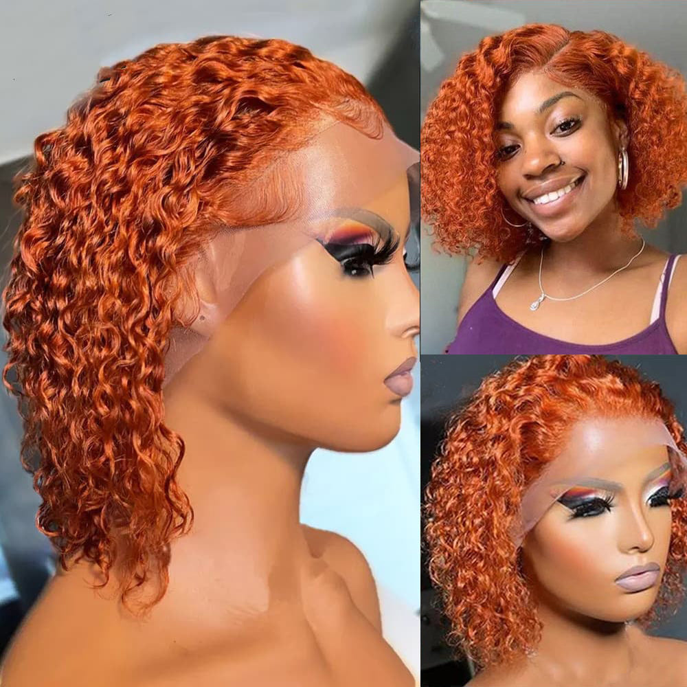 Wesface Deep Curly 210% Density Ginger Orange Color 13x4 Lace Bob Wig