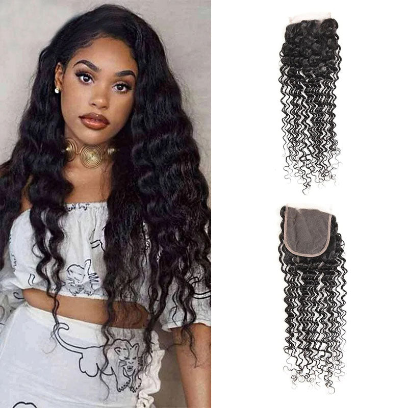 Wesface Deep Wave 1 Pcs Lace Closure Natural Black Human Hair