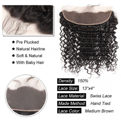 Wesface Deep Wave 1 Pcs Lace Frontal Natural Black Human Virgin Hair