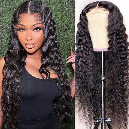 Wesface Deep Wave 13x4 Lace Front Wig Natural Black Human Hair Wig