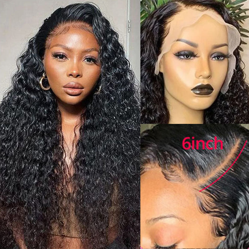 Wesface Deep Wave 13x6 Lace Front Wig Natural Black Human Hair Wig
