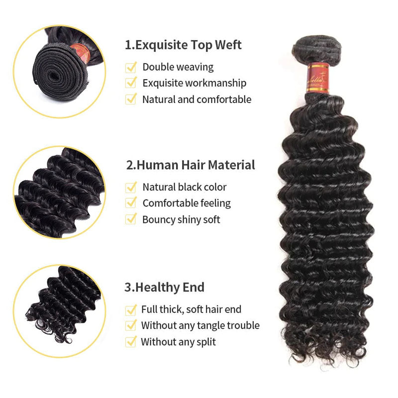 Wesface Deep Wave 3 Bundles Unprocessed Virgin Human Hair Weave