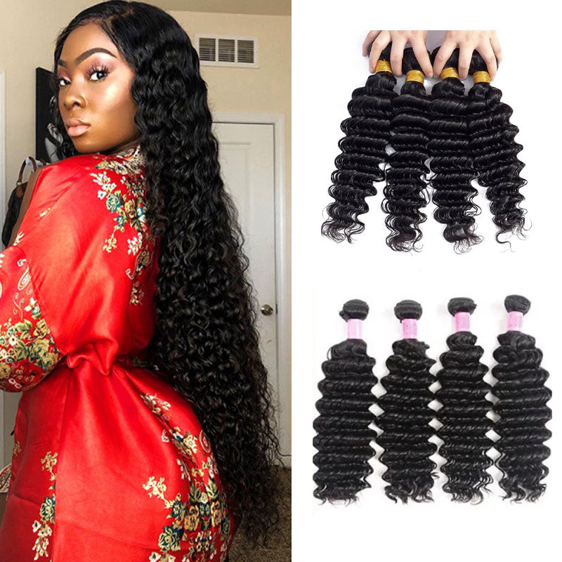 Wesface Deep Wave 4 Bundles Natural Black Unprocessed Virgin Human Hair