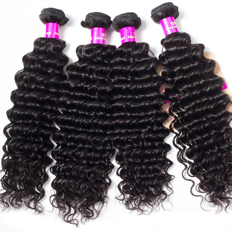 Wesface Deep Wave 4 Bundles Natural Black Unprocessed Virgin Human Hair