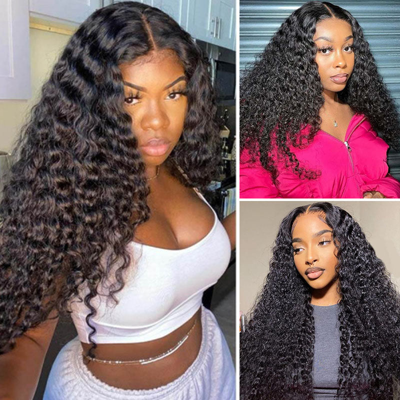 Wesface Deep Wave 4x4 Lace Closure Wig Natural Black Human Hair Wig