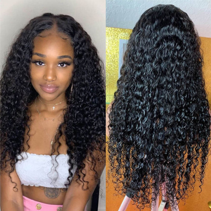 Wesface Deep Wave 5x5 Lace Closure Wig Natural Black Human Hair Wig