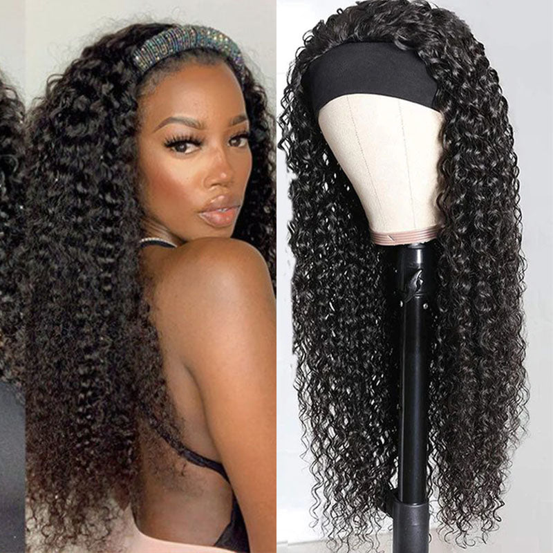 Wesface Deep Wave Headband Wig Natural Black Human Hair Wig For Women
