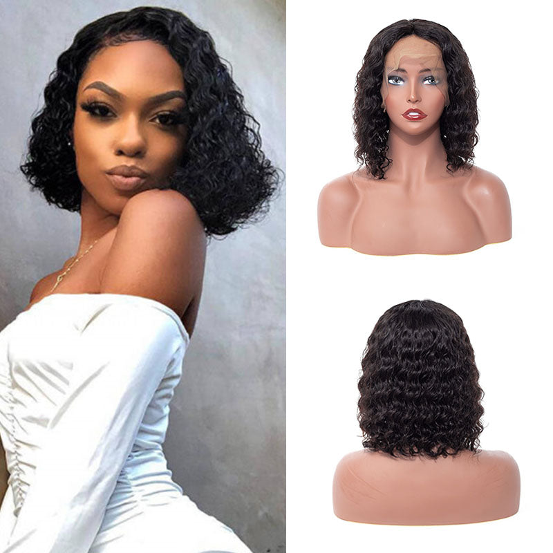 Wesface Deep Wave Lace Bob Wig Natural Black Human Hair Wig For Women