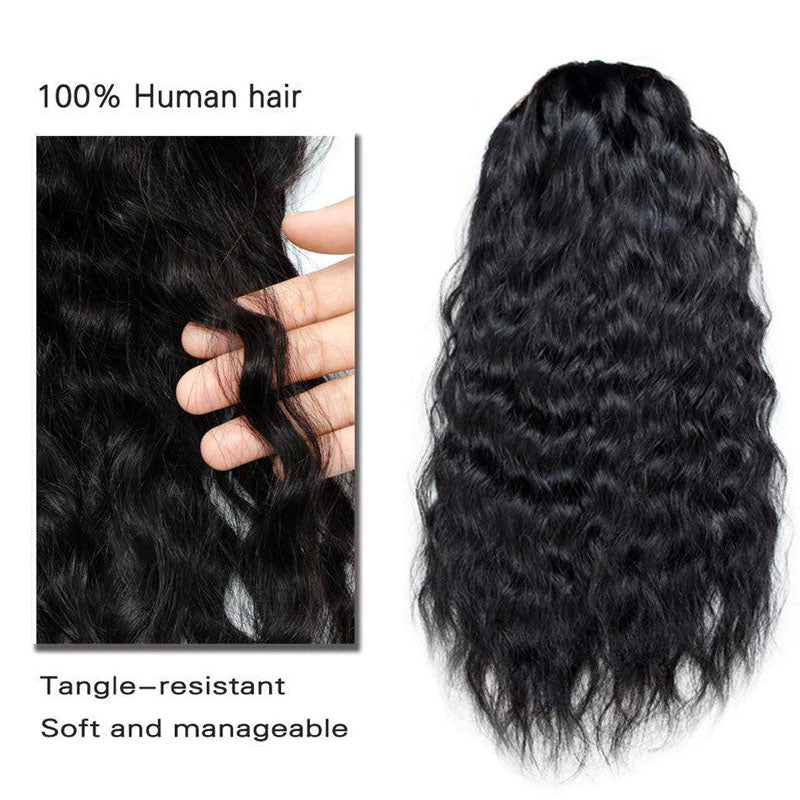 Wesface Hair 16-40 Inch Deep Wave Ponytail Human Hair Natural Black