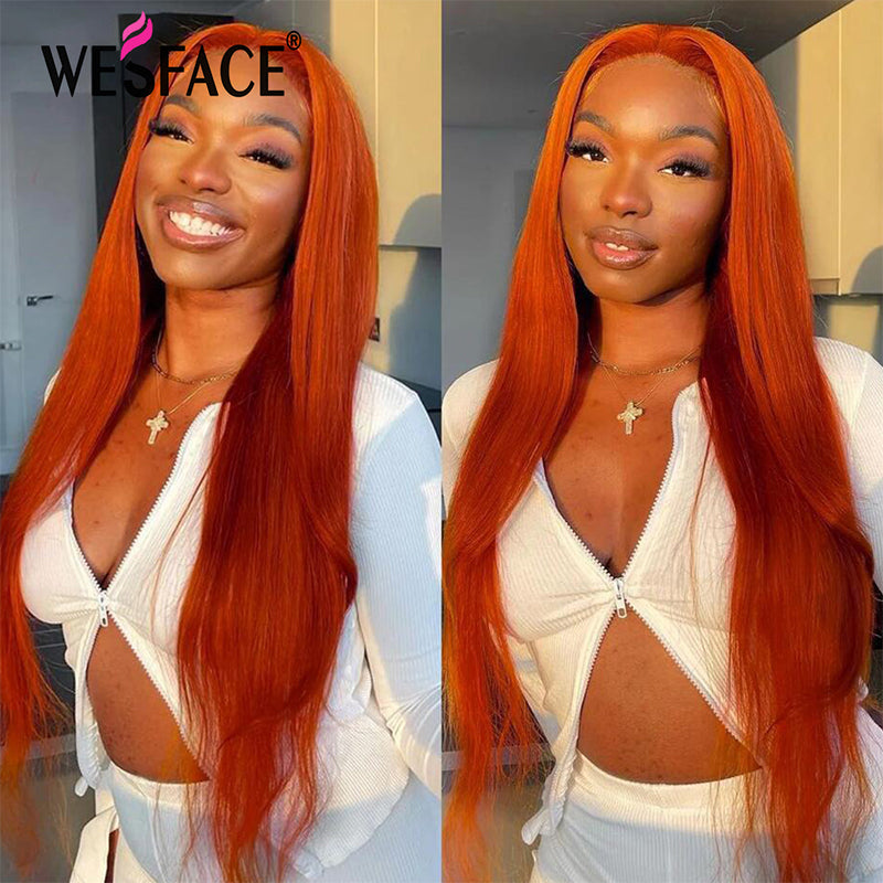 Wesface Ginger Orange Color Straight 13x4 Lace Front Human Hair Wig