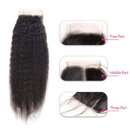 Wesface Kinky Straight 1 Pcs 13x4 Lace Frontal Natural Black Human Hair