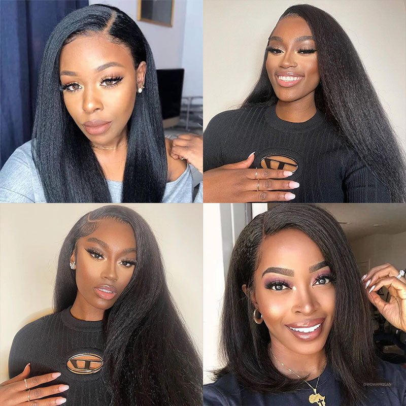 Wesface Kinky Straight 13x4 Lace Front Wig Natural Black Human Hair Wig