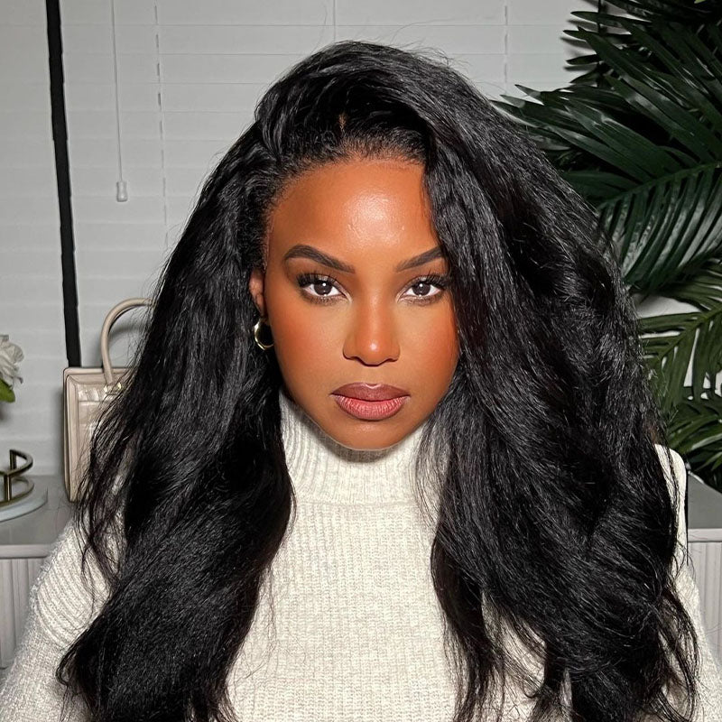 Wesface Kinky Straight 360 Lace Frontal Wig Natural Black Human Hair Wig