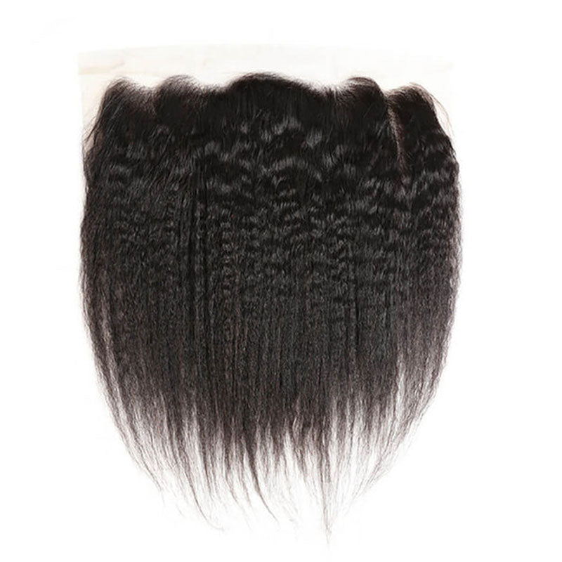 Wesface Kinky Straight 4 Pcs Bundles Hair Weft With 13x4 Lace Frontal Natural Black Human Hair