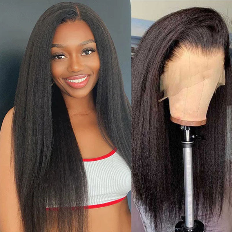 Wesface Kinky Straight 4x4 Lace Closure Wig Natural Black Human Hair Wig
