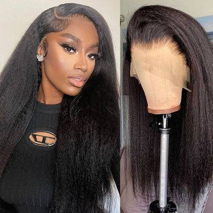Wesface Kinky Straight 4x4 Lace Closure Wig Natural Black Human Hair Wig