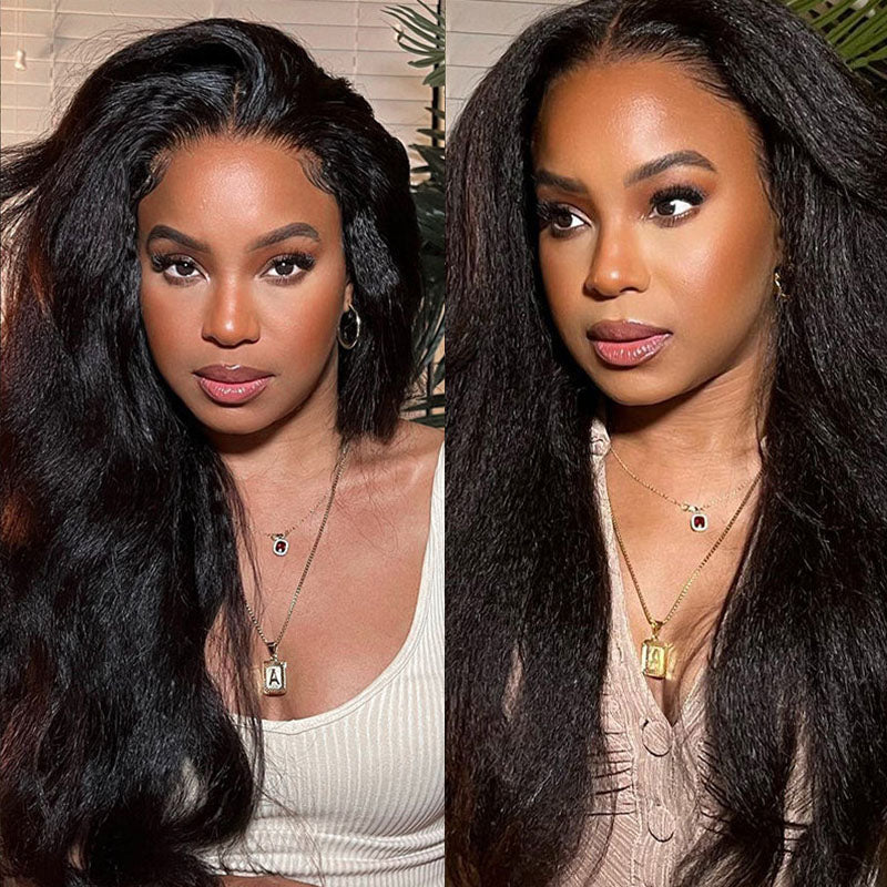 Wesface Kinky Straight 4x4 Lace Closure Wig Natural Black Human Hair Wig