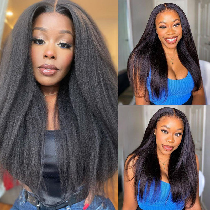 Wesface Kinky Straight 5x5 Lace Closure Wig Natural Black Human Hair Wig