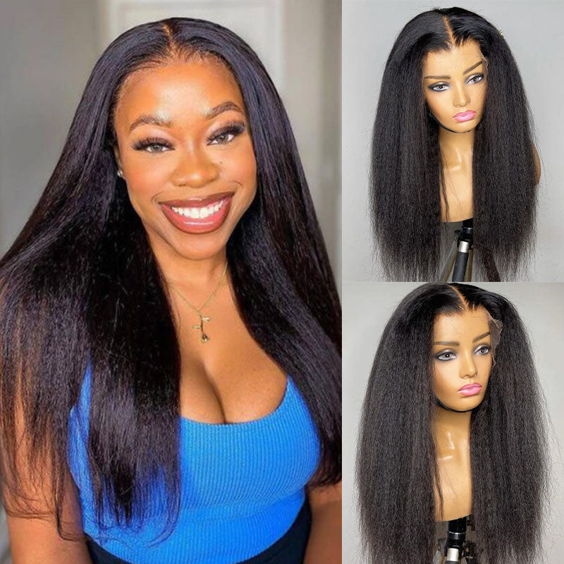 Wesface Kinky Straight 5x5 Lace Closure Wig Natural Black Human Hair Wig