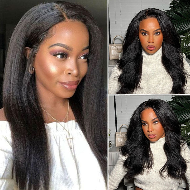 Wesface Kinky Straight Full Transparent Lace Wig Natural Black Human Hair Wig