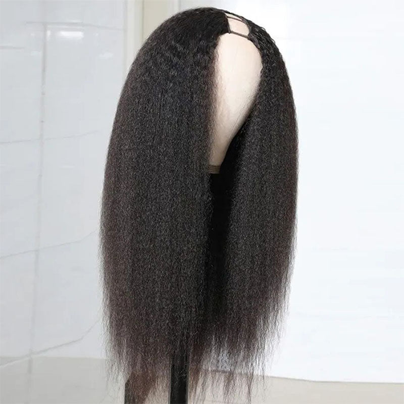 Wesface Kinky Straight U Part Wig Natural Black Human Virgin Hair For Women 180% Density