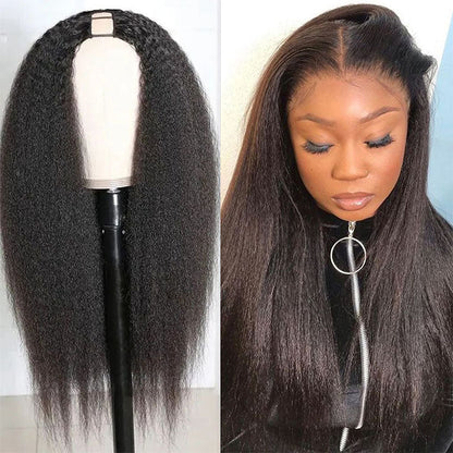 Wesface Kinky Straight U Part Wig Natural Black Human Virgin Hair For Women 180% Density