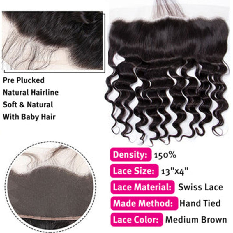 Wesface Loose Deep Wave 1 Pcs 13x4 Lace Frontal Natural Black Human Virgin Hair
