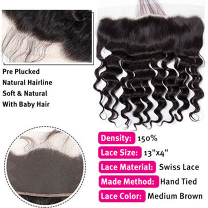 Wesface Loose Deep Wave 1 Pcs 13x4 Lace Frontal Natural Black Human Virgin Hair