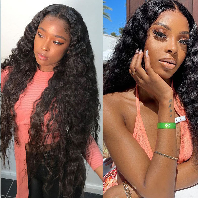 Wesface Loose Deep Wave 13x4 Lace Front Wig Natural Black Human Hair Wig