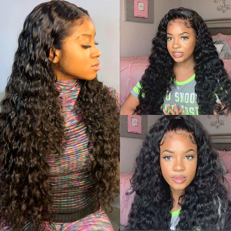Wesface Loose Deep Wave 13x6 Lace Front Wig Natural Black Human Hair Wig