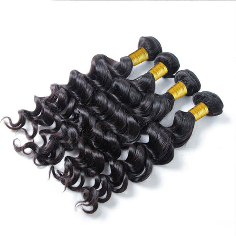 Wesface Loose Deep Wave 4 Pcs Bundles Hair Weft With 13x4 Lace Frontal Natural Black Human Virgin Hair