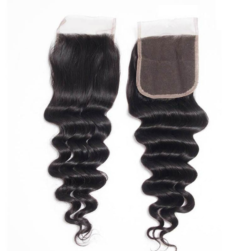 Wesface Loose Deep Wave 4 Pcs Bundles Hair Weft With 4x4 Lace Closure Natural Black Human Virgin Hair